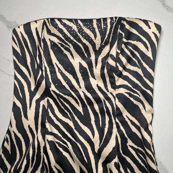 Jessica McClintock Gunne Sax PROM Party Dress Sz 7/8 Strapless Long Zebra Print - Picture 2 of 15
